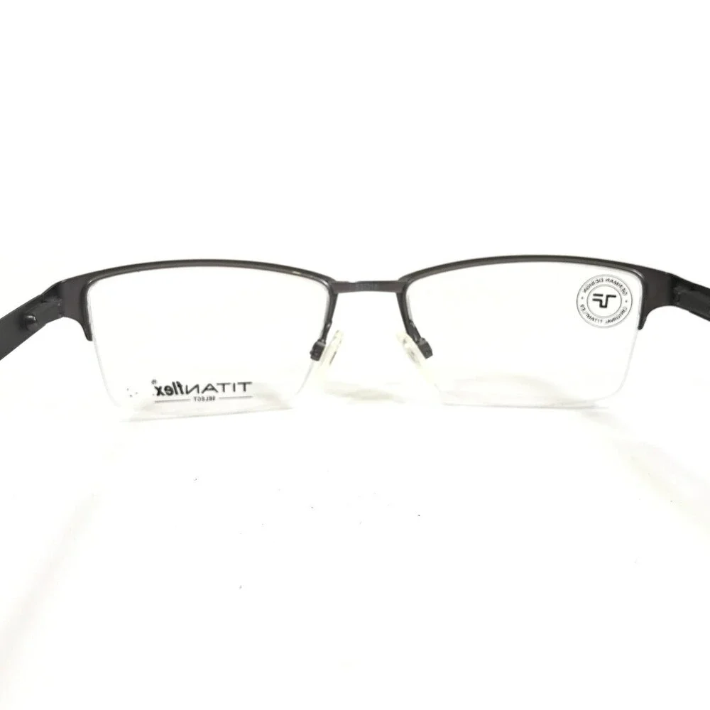 Titanflex Eyeglasses Frames 827019 30/GUN Black Grey Square Half Rim 53-18-140